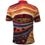Uluru Ayers Rock Sunset Polo Shirt Aboriginal Dot Painting