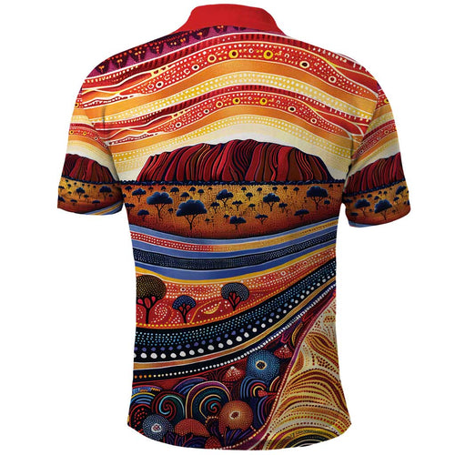 Uluru Ayers Rock Sunset Polo Shirt Aboriginal Dot Painting