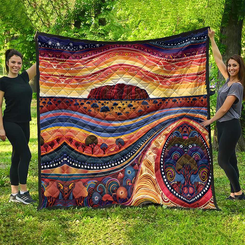 Uluru Ayers Rock Sunset Quilt Aboriginal Dot Painting