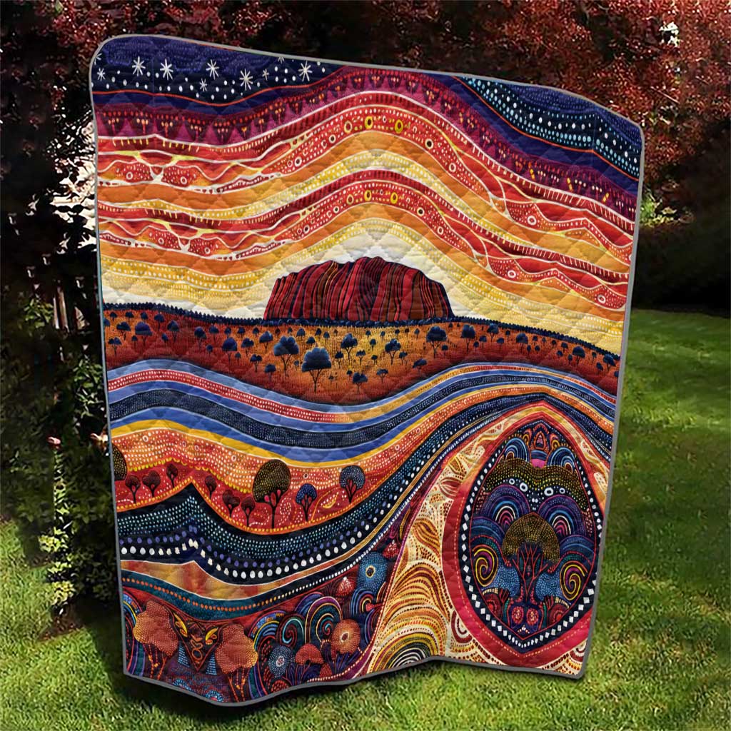 Uluru Ayers Rock Sunset Quilt Aboriginal Dot Painting