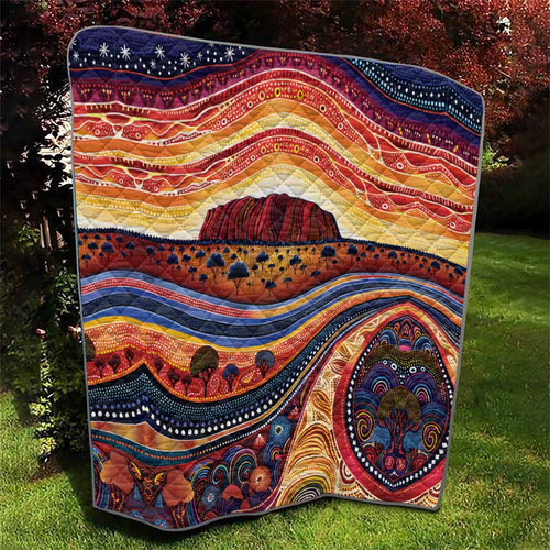 Uluru Ayers Rock Sunset Quilt Aboriginal Dot Painting