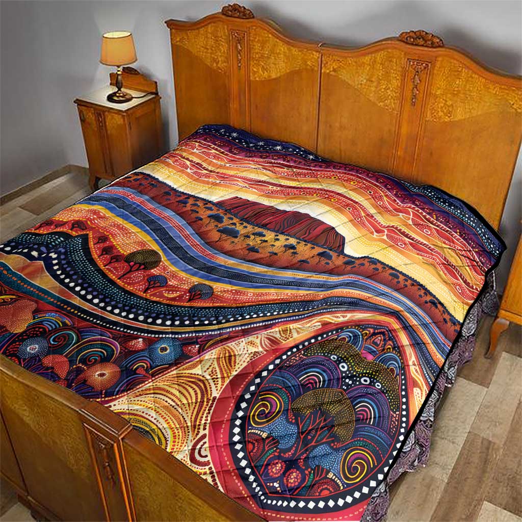 Uluru Ayers Rock Sunset Quilt Aboriginal Dot Painting