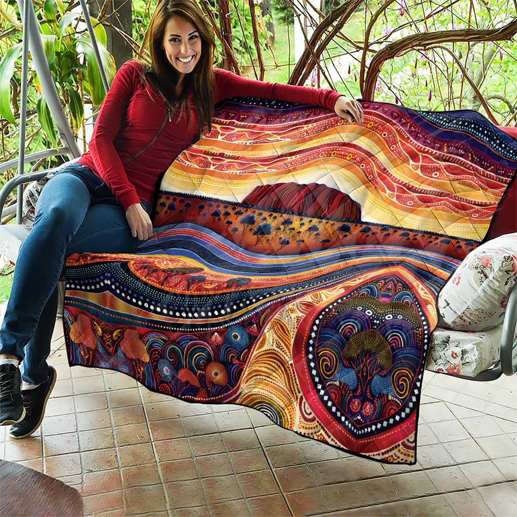 Uluru Ayers Rock Sunset Quilt Aboriginal Dot Painting