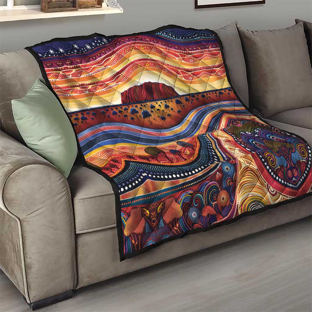 Uluru Ayers Rock Sunset Quilt Aboriginal Dot Painting