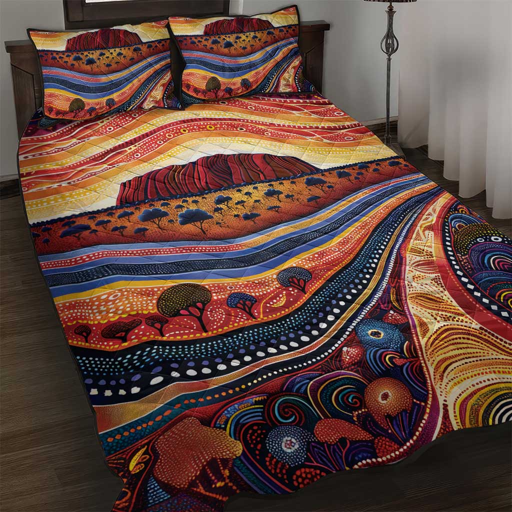 Uluru Ayers Rock Sunset Quilt Bed Set Aboriginal Dot Painting