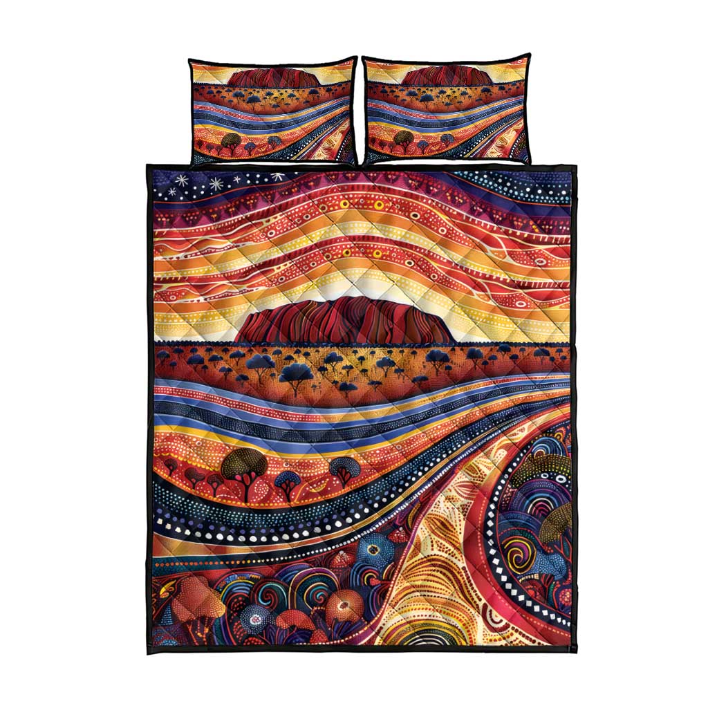 Uluru Ayers Rock Sunset Quilt Bed Set Aboriginal Dot Painting