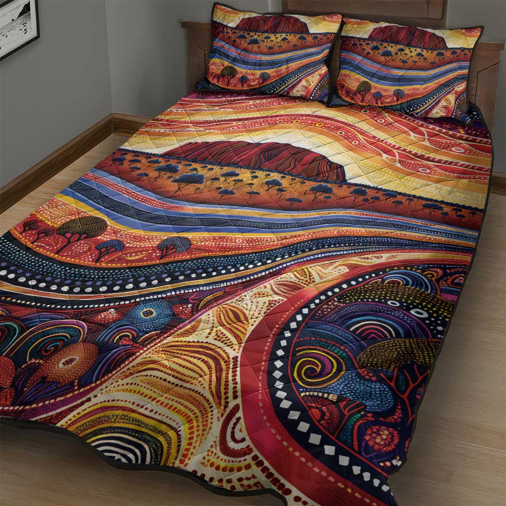 Uluru Ayers Rock Sunset Quilt Bed Set Aboriginal Dot Painting