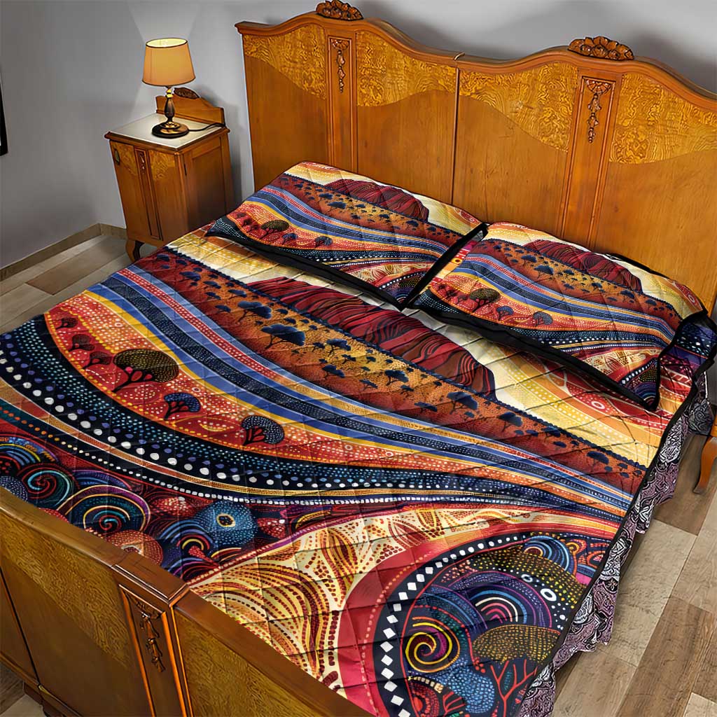 Uluru Ayers Rock Sunset Quilt Bed Set Aboriginal Dot Painting