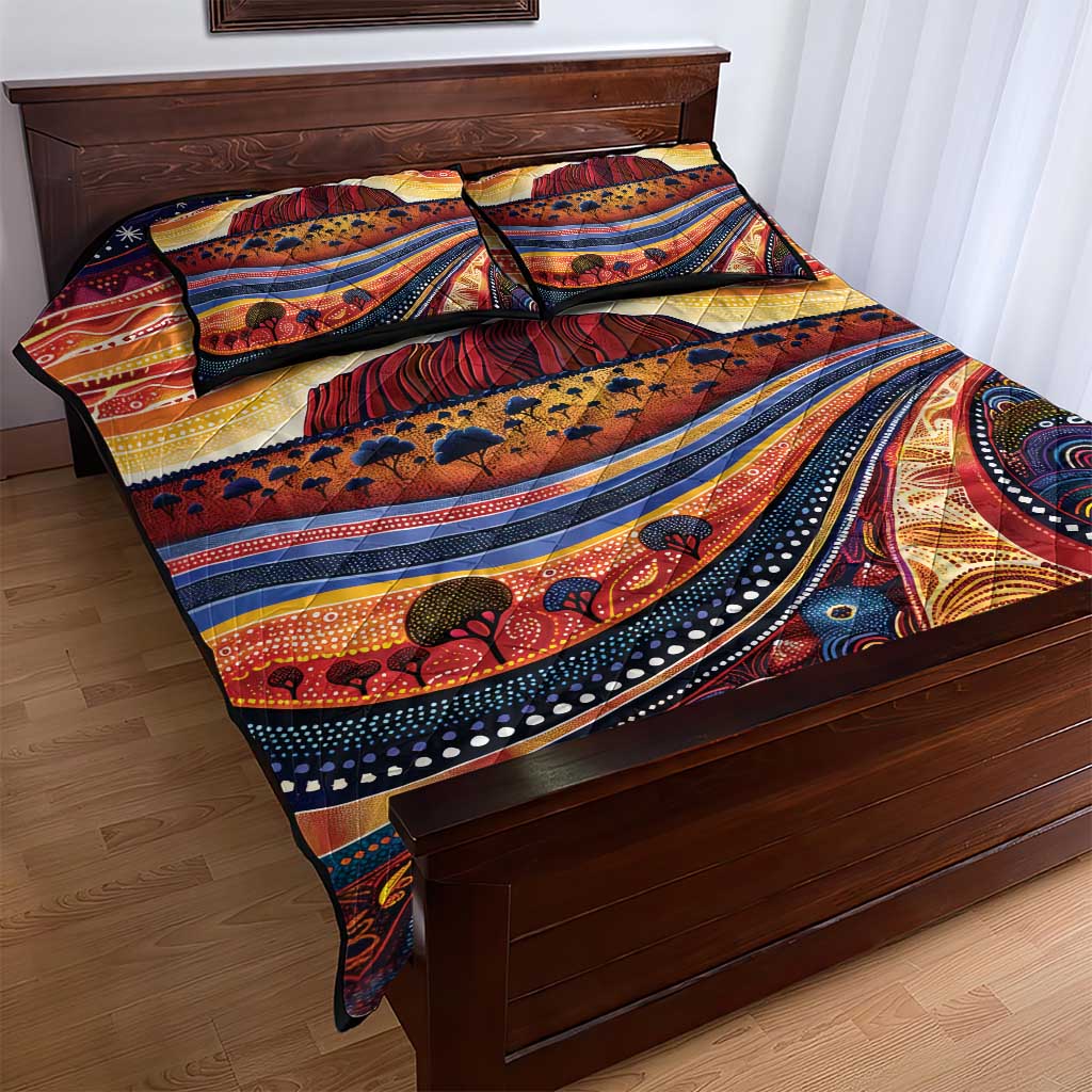 Uluru Ayers Rock Sunset Quilt Bed Set Aboriginal Dot Painting