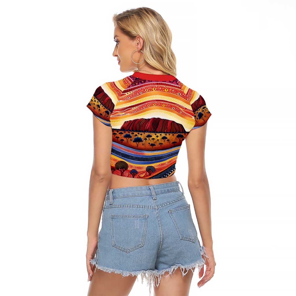 Uluru Ayers Rock Sunset Raglan Cropped T Shirt Aboriginal Dot Painting
