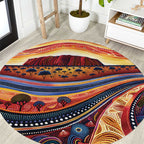 Uluru Ayers Rock Sunset Round Carpet Aboriginal Dot Painting