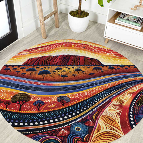 Uluru Ayers Rock Sunset Round Carpet Aboriginal Dot Painting