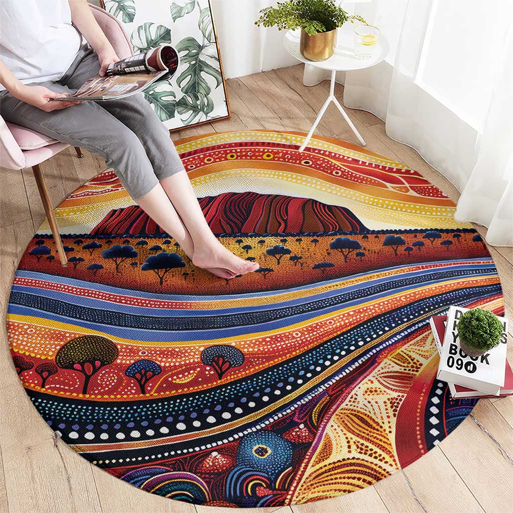 Uluru Ayers Rock Sunset Round Carpet Aboriginal Dot Painting