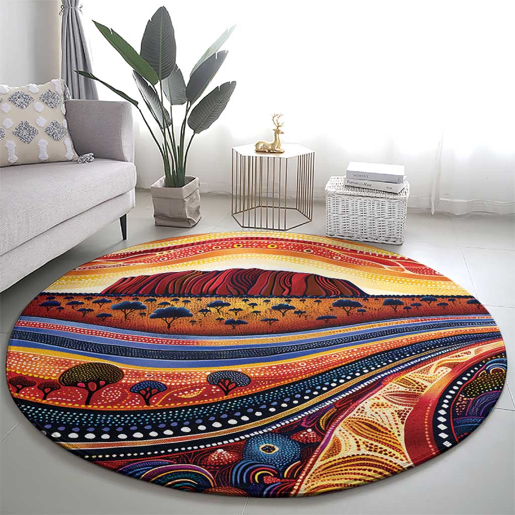 Uluru Ayers Rock Sunset Round Carpet Aboriginal Dot Painting