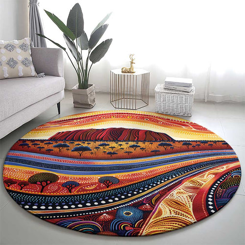 Uluru Ayers Rock Sunset Round Carpet Aboriginal Dot Painting