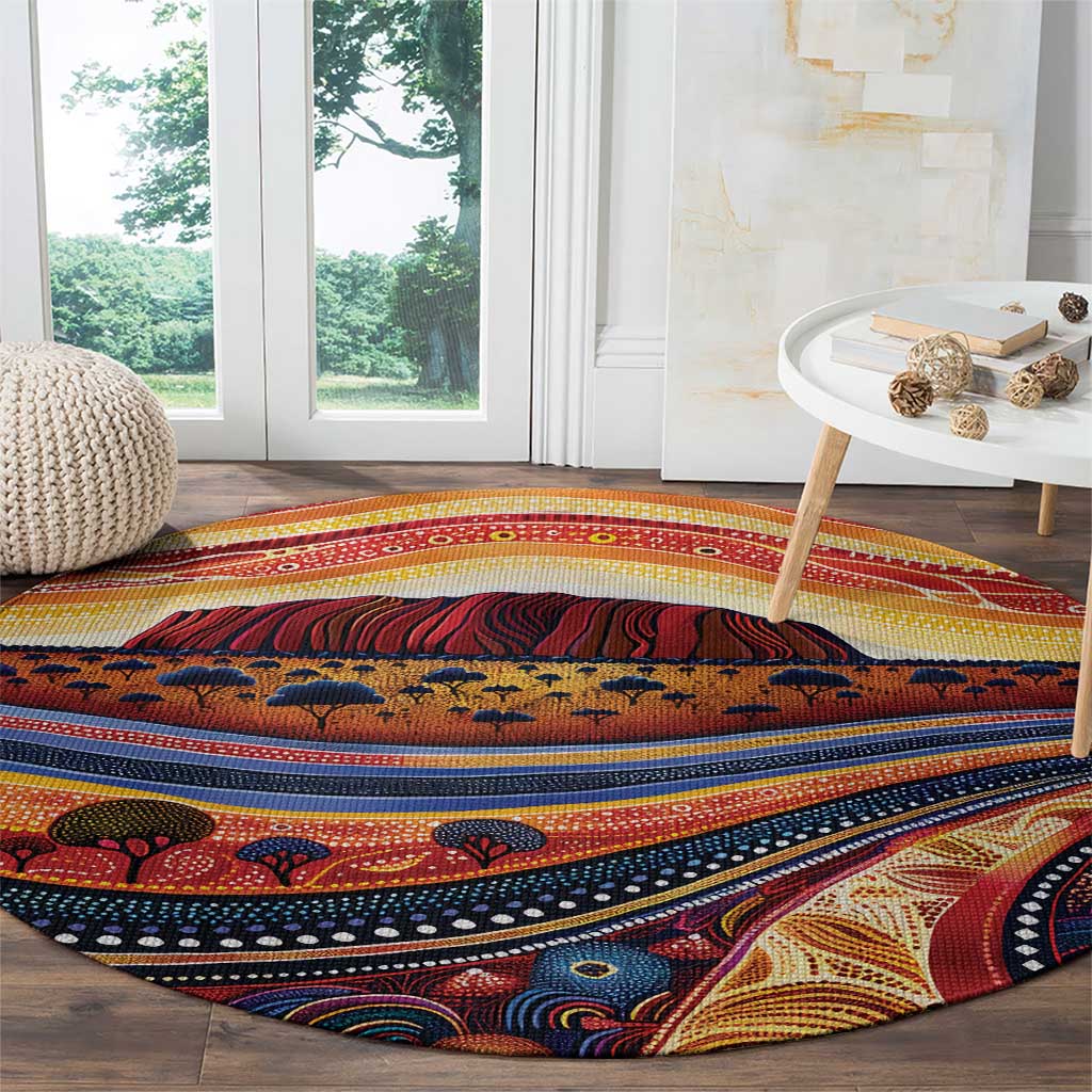 Uluru Ayers Rock Sunset Round Carpet Aboriginal Dot Painting