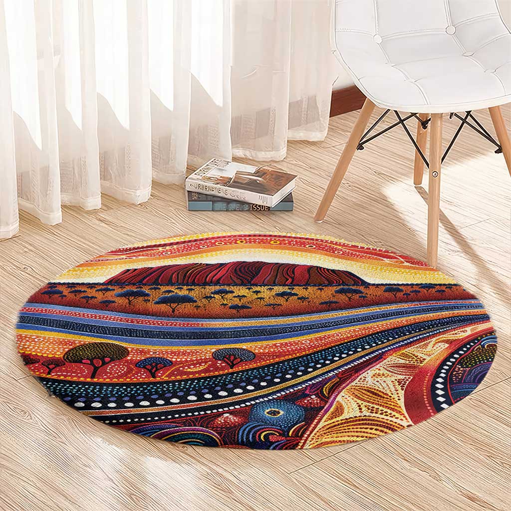 Uluru Ayers Rock Sunset Round Carpet Aboriginal Dot Painting