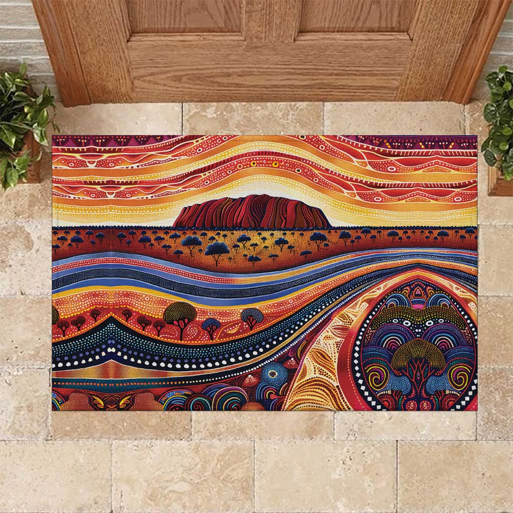 Uluru Ayers Rock Sunset Rubber Doormat Aboriginal Dot Painting