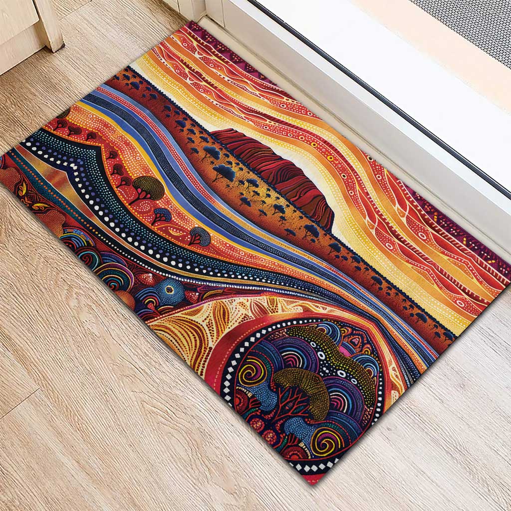 Uluru Ayers Rock Sunset Rubber Doormat Aboriginal Dot Painting