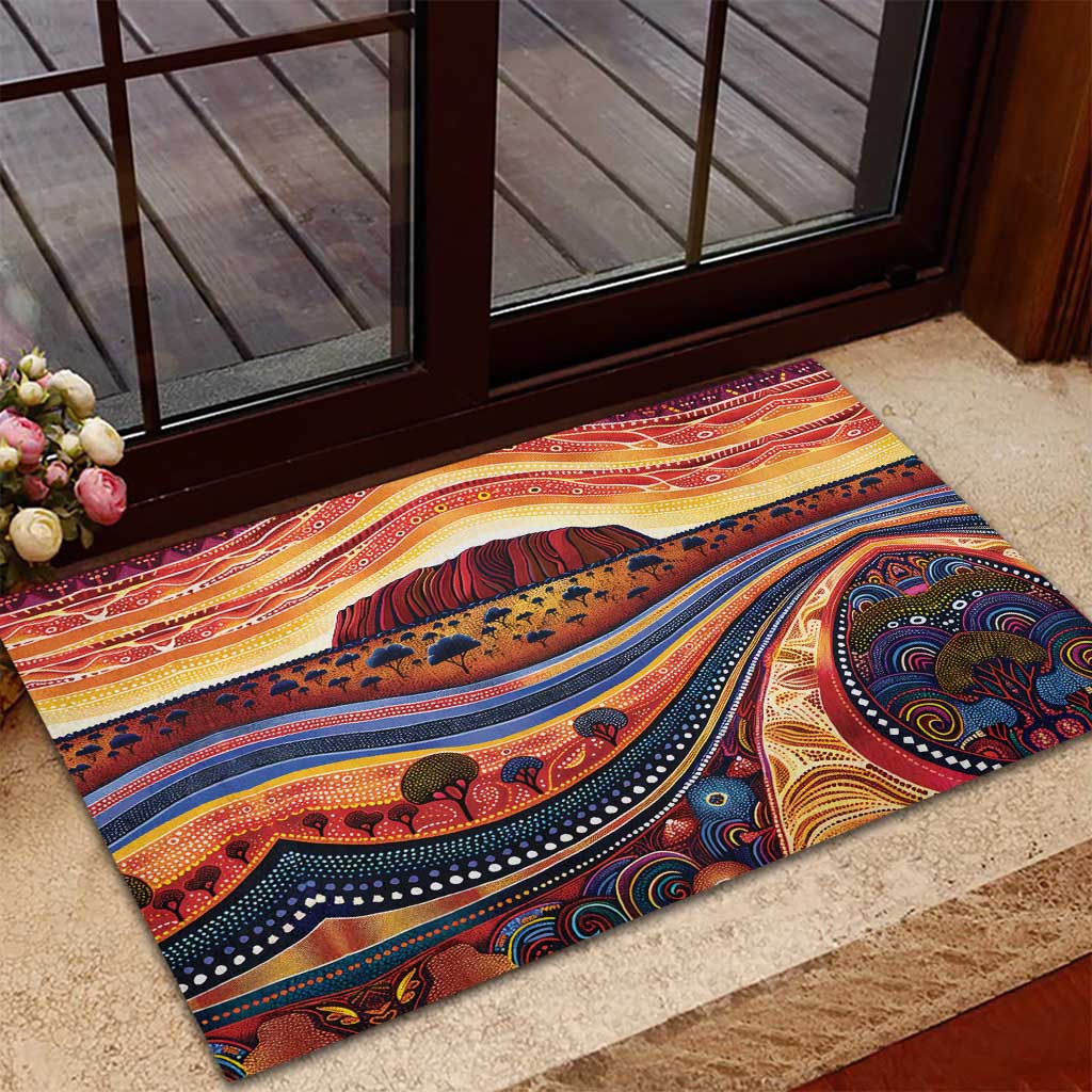 Uluru Ayers Rock Sunset Rubber Doormat Aboriginal Dot Painting