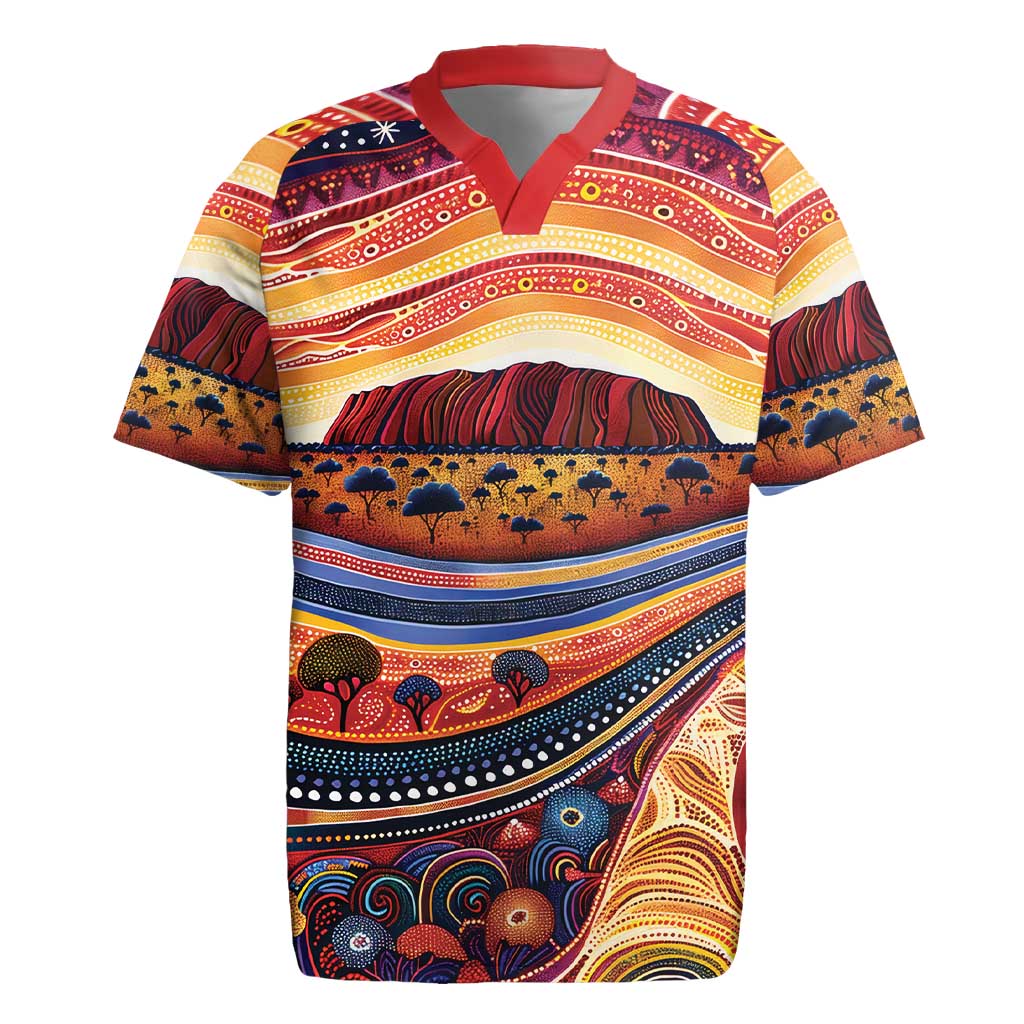 Uluru Ayers Rock Sunset Rugby Jersey Aboriginal Dot Painting