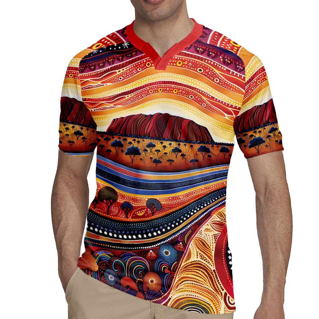 Uluru Ayers Rock Sunset Rugby Jersey Aboriginal Dot Painting