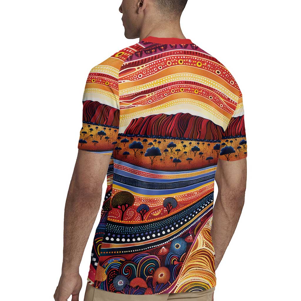 Uluru Ayers Rock Sunset Rugby Jersey Aboriginal Dot Painting
