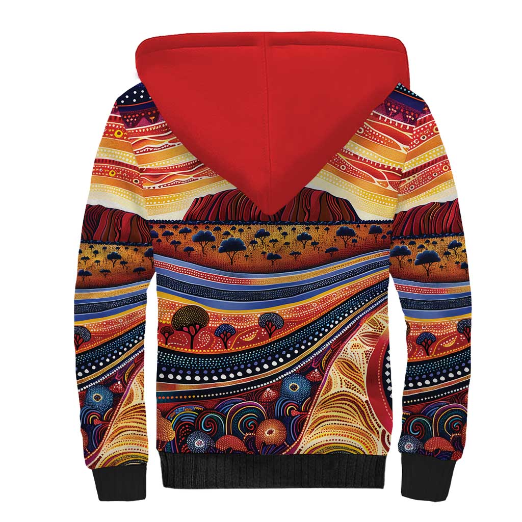 Uluru Ayers Rock Sunset Sherpa Hoodie Aboriginal Dot Painting