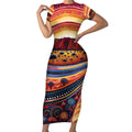 Uluru Ayers Rock Sunset Short Sleeve Bodycon Dress Aboriginal Dot Painting