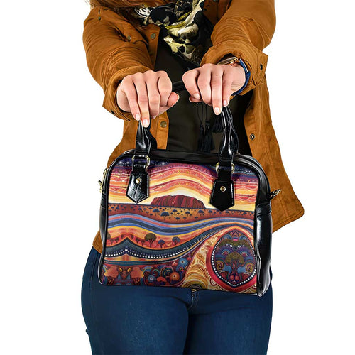 Uluru Ayers Rock Sunset Shoulder Handbag Aboriginal Dot Painting