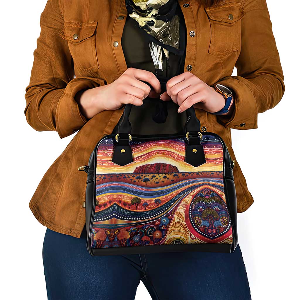 Uluru Ayers Rock Sunset Shoulder Handbag Aboriginal Dot Painting