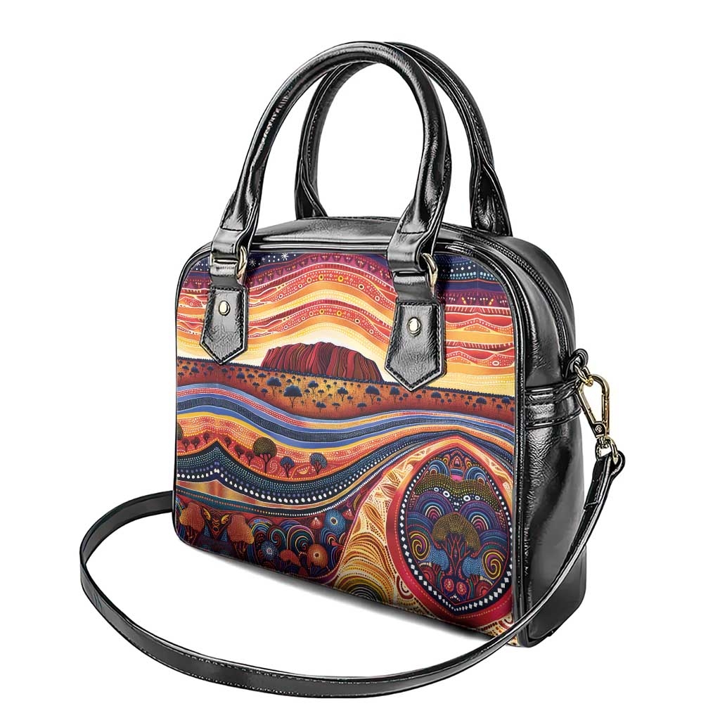 Uluru Ayers Rock Sunset Shoulder Handbag Aboriginal Dot Painting
