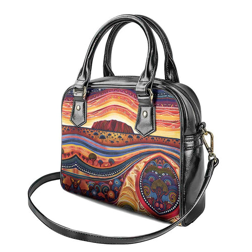 Uluru Ayers Rock Sunset Shoulder Handbag Aboriginal Dot Painting