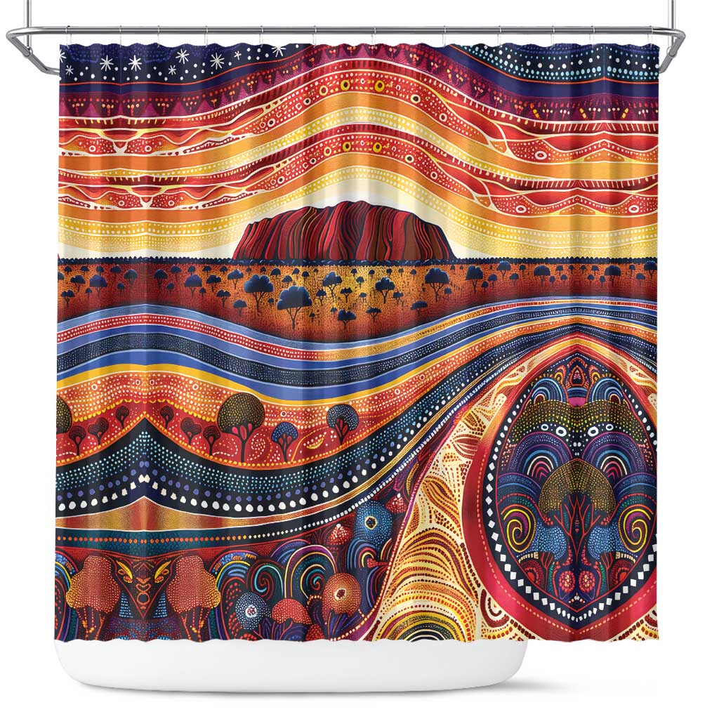 Uluru Ayers Rock Sunset Shower Curtain Aboriginal Dot Painting