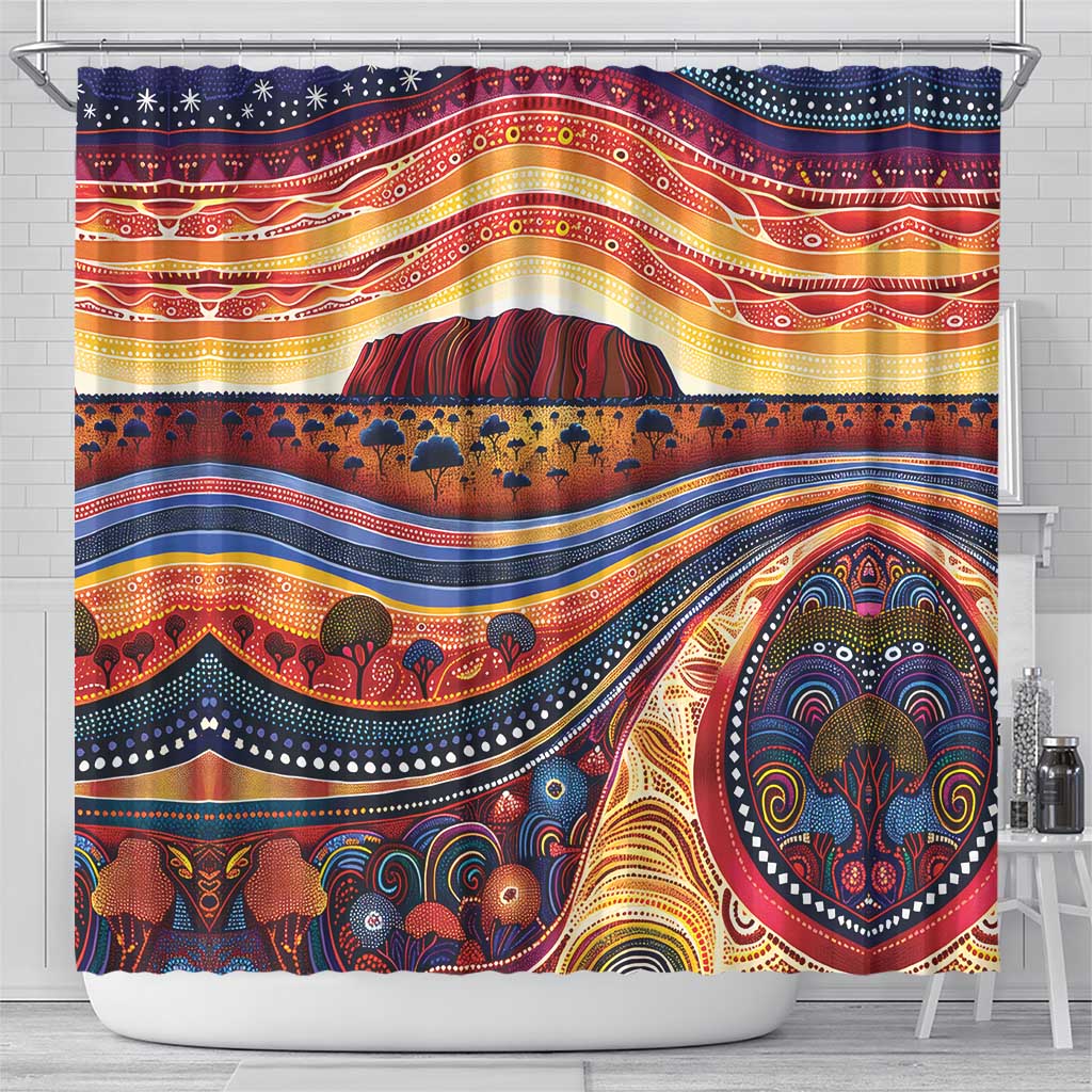 Uluru Ayers Rock Sunset Shower Curtain Aboriginal Dot Painting