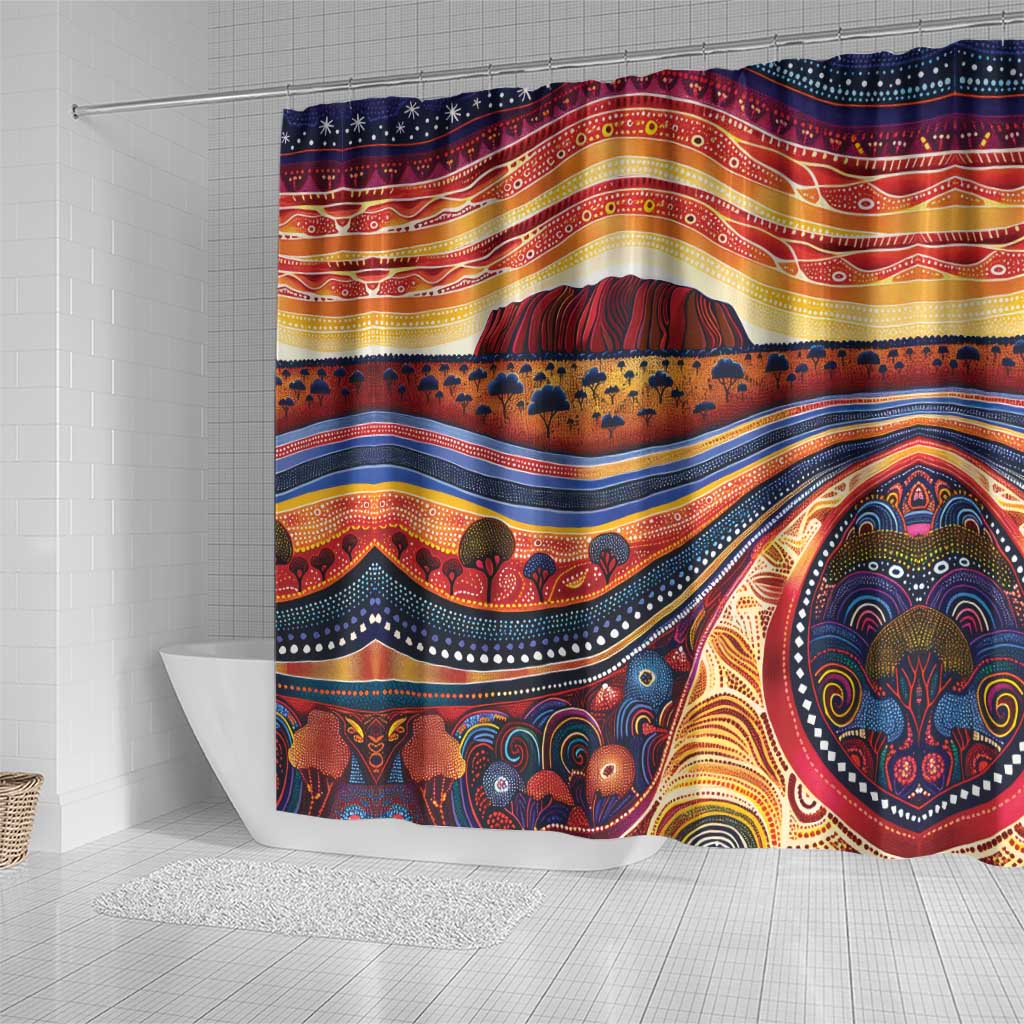 Uluru Ayers Rock Sunset Shower Curtain Aboriginal Dot Painting