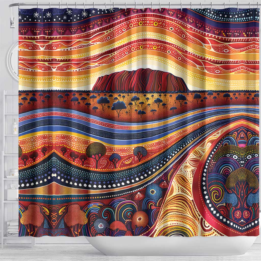 Uluru Ayers Rock Sunset Shower Curtain Aboriginal Dot Painting