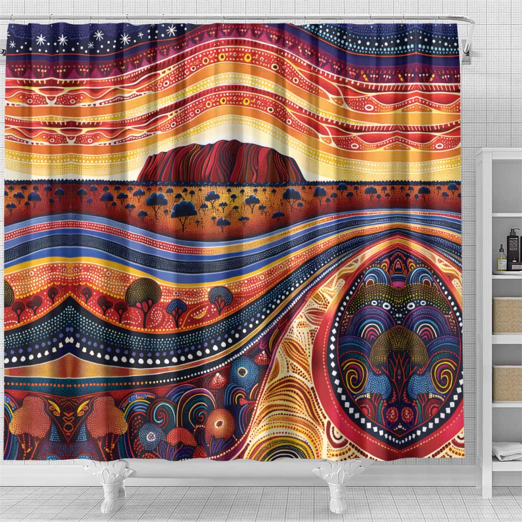 Uluru Ayers Rock Sunset Shower Curtain Aboriginal Dot Painting