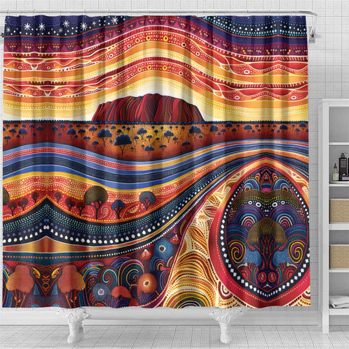 Uluru Ayers Rock Sunset Shower Curtain Aboriginal Dot Painting