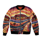 Uluru Ayers Rock Sunset Sleeve Zip Bomber Jacket Aboriginal Dot Painting