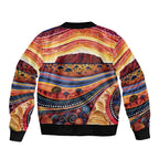 Uluru Ayers Rock Sunset Sleeve Zip Bomber Jacket Aboriginal Dot Painting