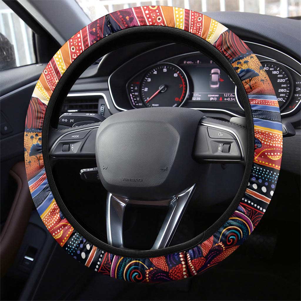 Uluru Ayers Rock Sunset Steering Wheel Cover Aboriginal Dot Painting