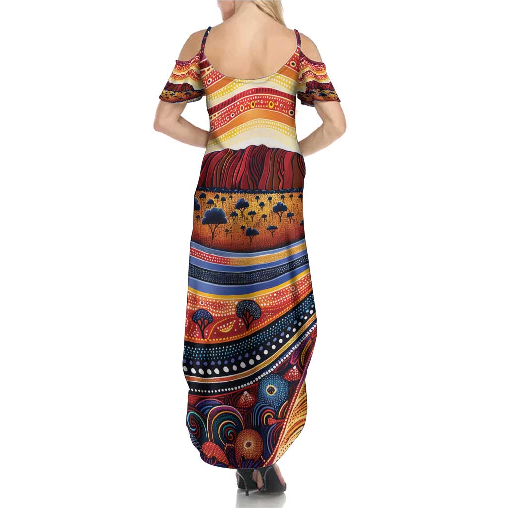 Uluru Ayers Rock Sunset Summer Maxi Dress Aboriginal Dot Painting