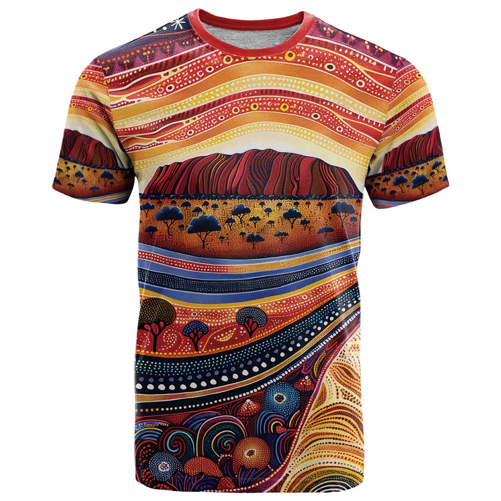 Uluru Ayers Rock Sunset T Shirt Aboriginal Dot Painting