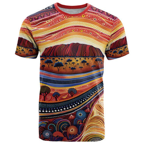 Uluru Ayers Rock Sunset T Shirt Aboriginal Dot Painting