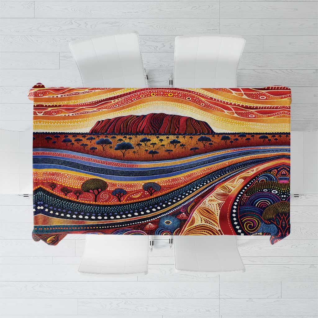 Uluru Ayers Rock Sunset Tablecloth Aboriginal Dot Painting
