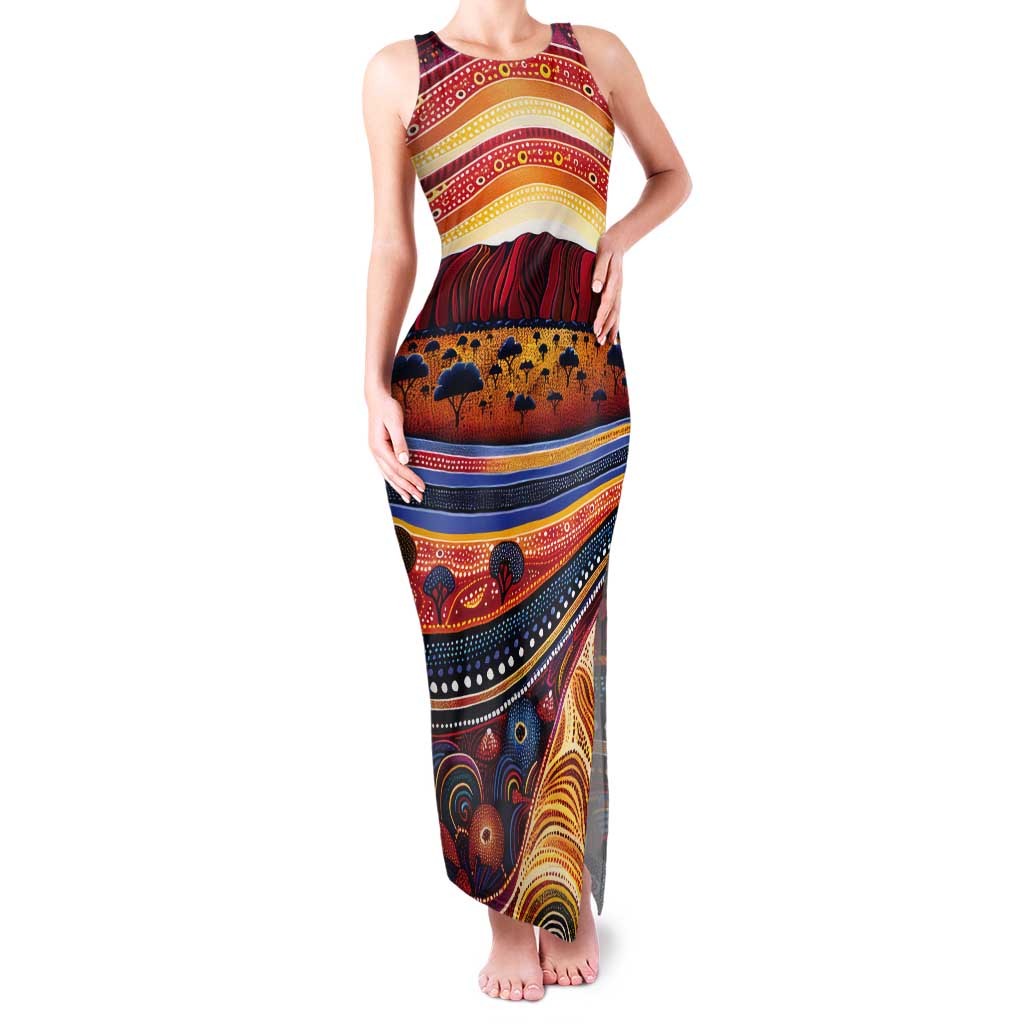 Uluru Ayers Rock Sunset Tank Maxi Dress Aboriginal Dot Painting