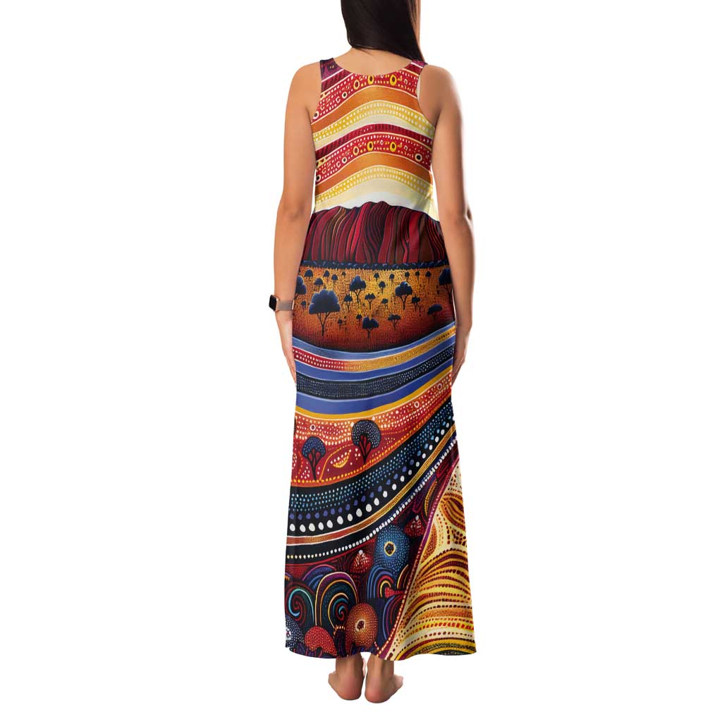 Uluru Ayers Rock Sunset Tank Maxi Dress Aboriginal Dot Painting