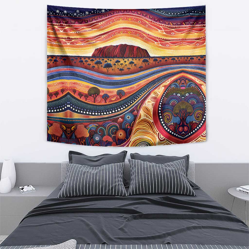 Uluru Ayers Rock Sunset Tapestry Aboriginal Dot Painting
