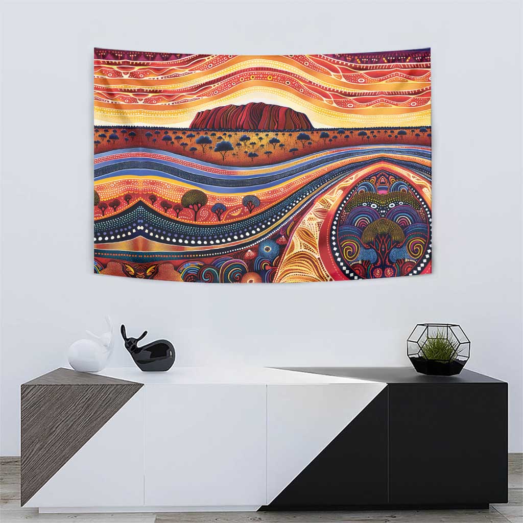 Uluru Ayers Rock Sunset Tapestry Aboriginal Dot Painting